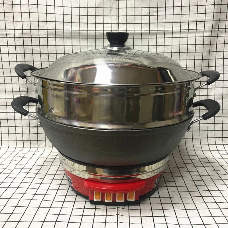 包邮 隆源铸铁锅电炒锅多用一体蒸锅30cm 32cm 34 36 38 50cm