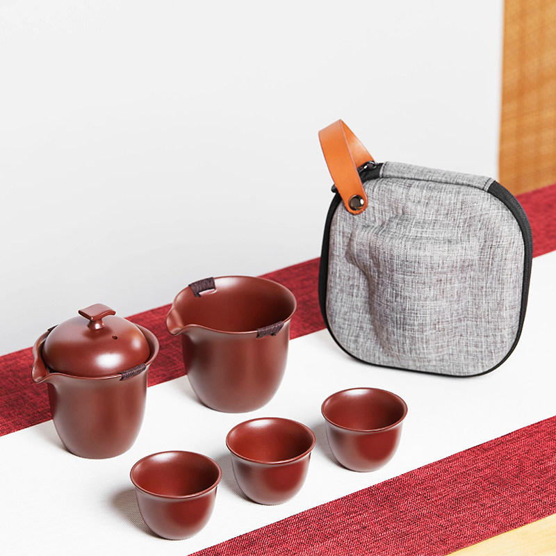 宜兴紫砂旅行功夫茶具套装小套快客杯便携式包户外旅游随身泡茶壶