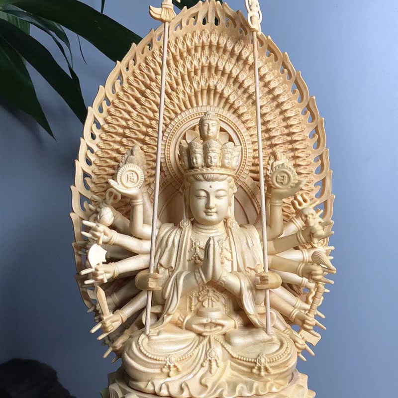 桧木雕刻八大守护神家用供奉摆件生肖千手观音菩萨八宝佛像