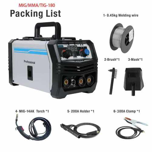 2025新款3合1MIG/MMA/TIG-180无气气保焊120A/220V欧规电焊机