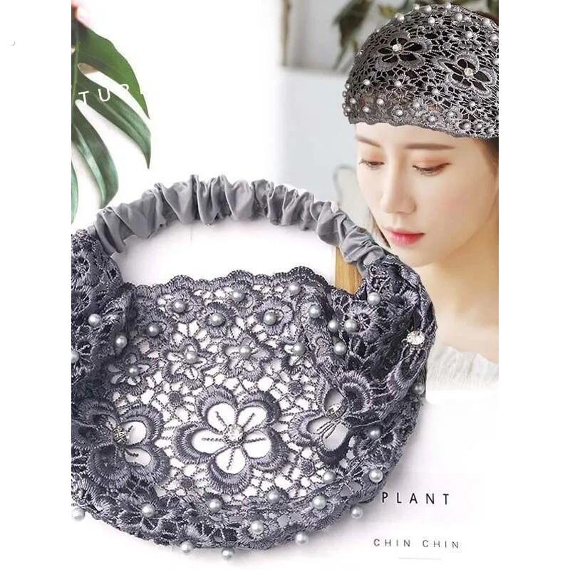 钉珠蕾丝发带白发碎发头套束发洗脸防滑头饰发箍宽边镂空透气头巾