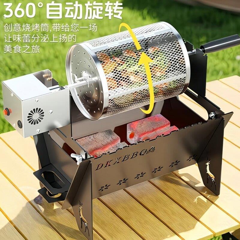 烧烤自动旋转器自动烧烤翻转架子可调宽度竹签串烧机多功能烧烤架