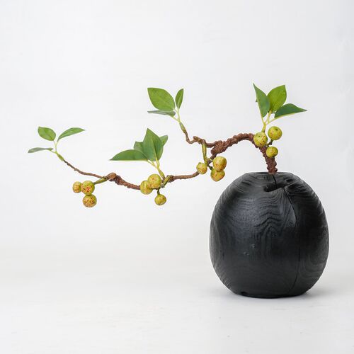 黑色实木花瓶碳化复古侘寂风摆件干插花水培花器中式客厅电视装饰