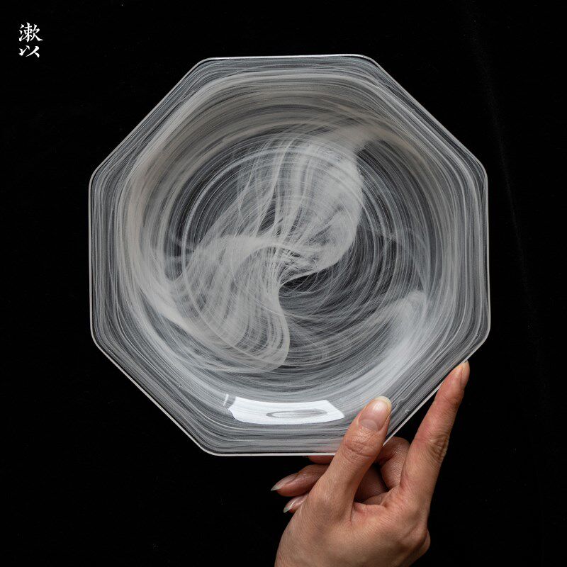 漱以玻璃云雾盘茶盘餐盘西餐高级感盘子水果早餐盘创意磨砂八角盘