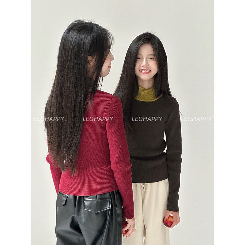 LEOHAPPY女童毛衣秋冬2024新款儿童打底衫秋冬针织衫抗起球上衣