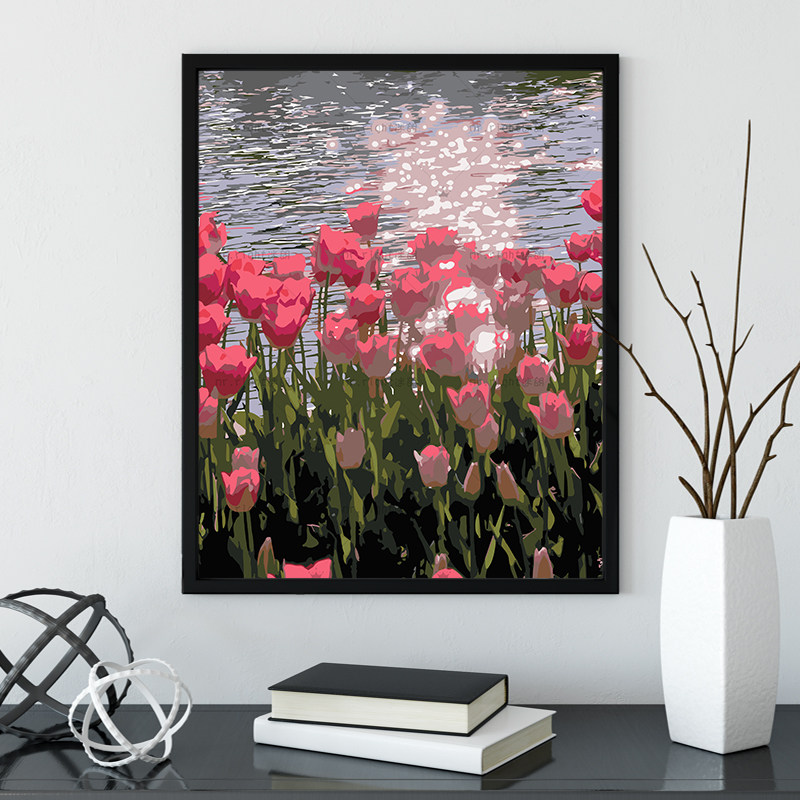 郁金香植物花卉画画diy数字油画填充填色手工礼物手绘涂色油彩画