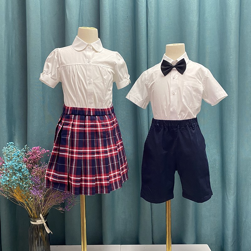中小学生校服夏季男童白色衬衫短袖纯棉儿童弹力白衬衫小学生礼服