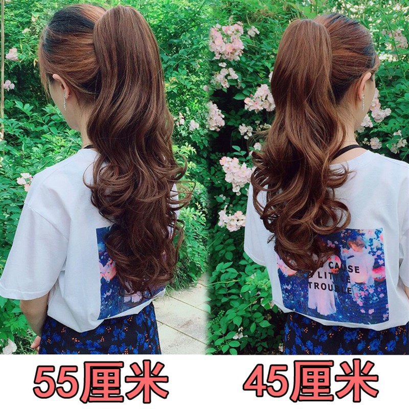 假发马尾 女士长卷发逼真大波浪中长短款梨花马尾辫绑带式假发片