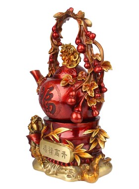 朴器 斑斓彩红铜福禄高升摆件