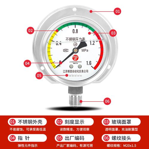 精普厂家船用压力表YC100BF不锈钢耐腐耐震304油压气压液压水压