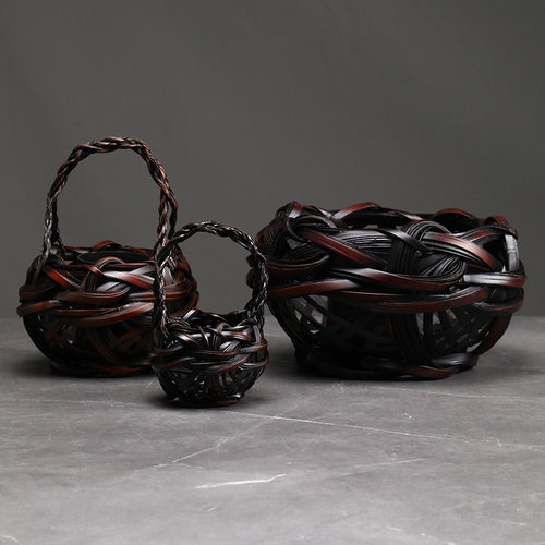 手工竹编花器 客厅玄关茶几插花器 禅意日式茶艺花插花篮竹摆件