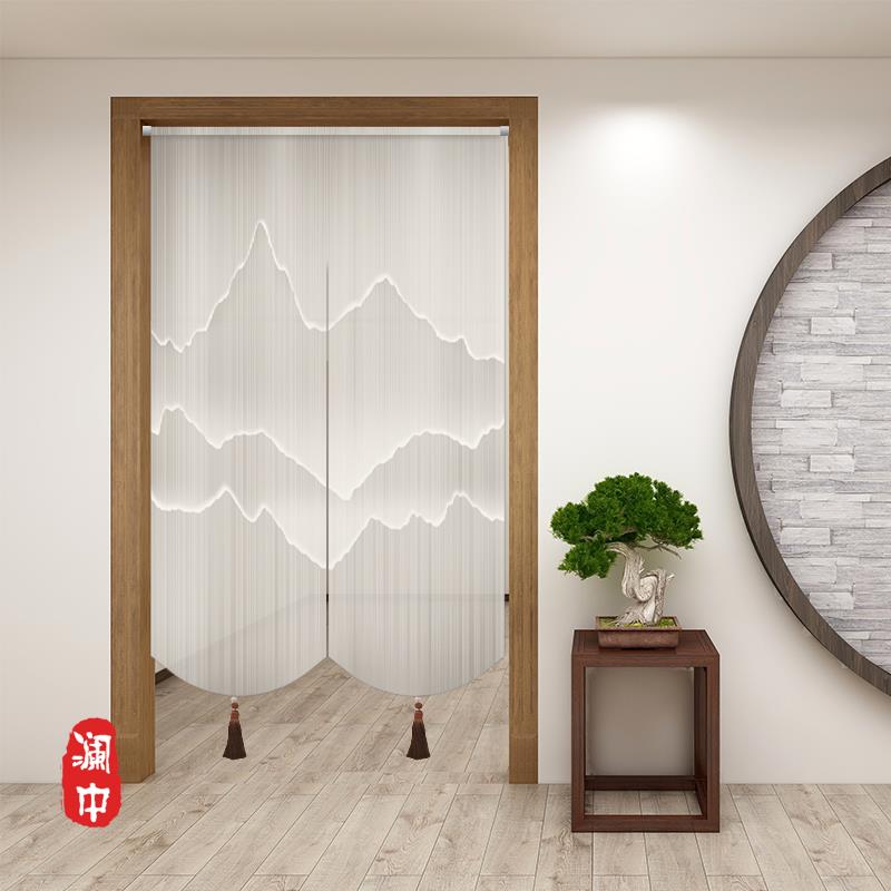 中式古风山水透景门帘隔断帘玄关过道书房半截挂帘装饰帘子免打孔