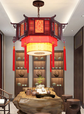 中式复古吊灯中国风实木酒店餐厅火锅饭店餐饮包厢仿古风宫廷灯笼