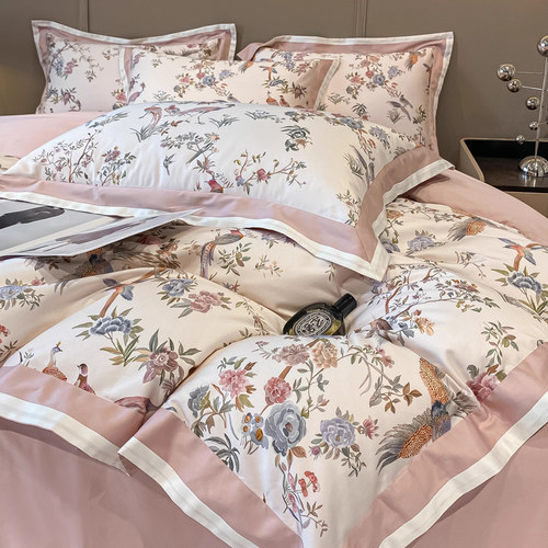 美式田园风120支长绒棉四件套全棉纯棉花卉被套轻奢复古床上用品
