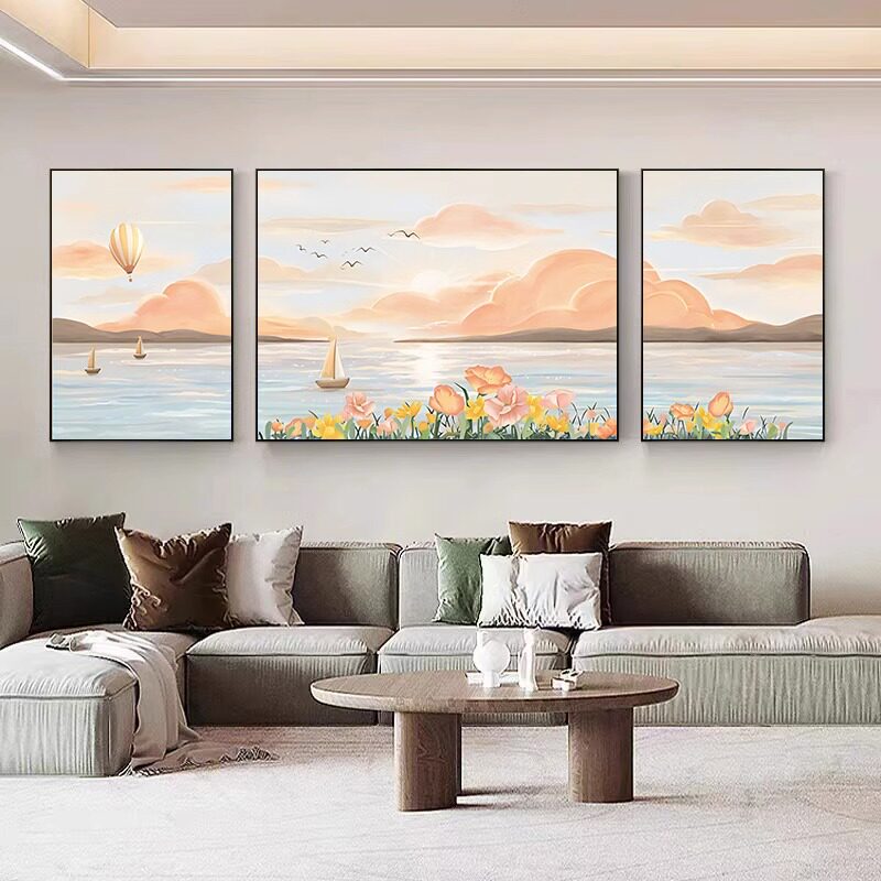 2026新款客厅装饰画新中式轻奢山水风景三联壁画沙发背景墙挂画