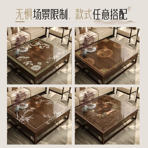 新中式半透明软玻璃茶几垫正方形免洗防水防油四方桌布实木保护垫
