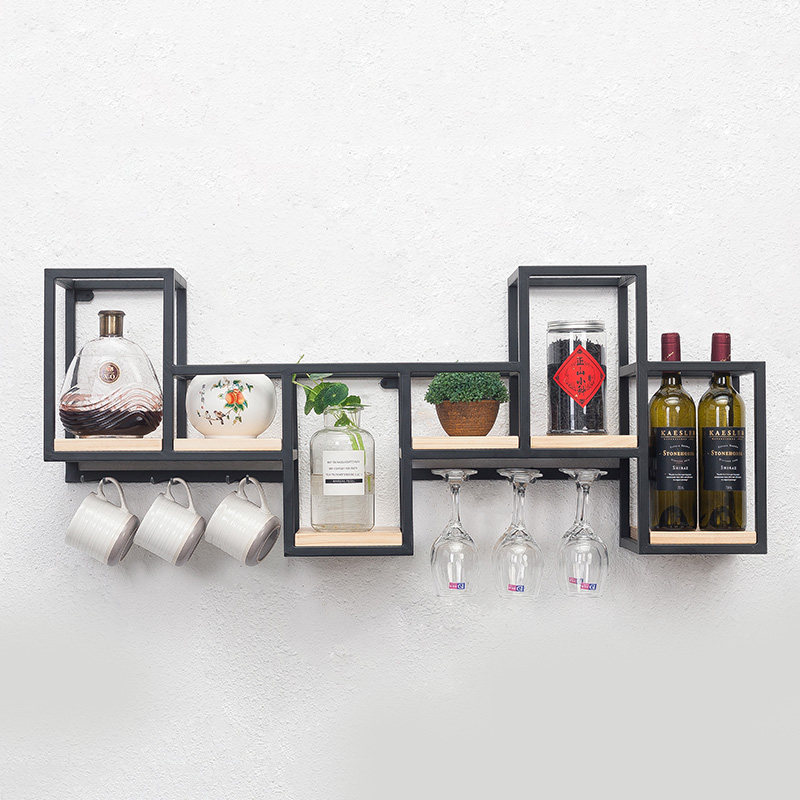 北欧实木铁艺壁挂酒架酒柜创意悬挂葡萄酒红酒展示架酒杯架置物架