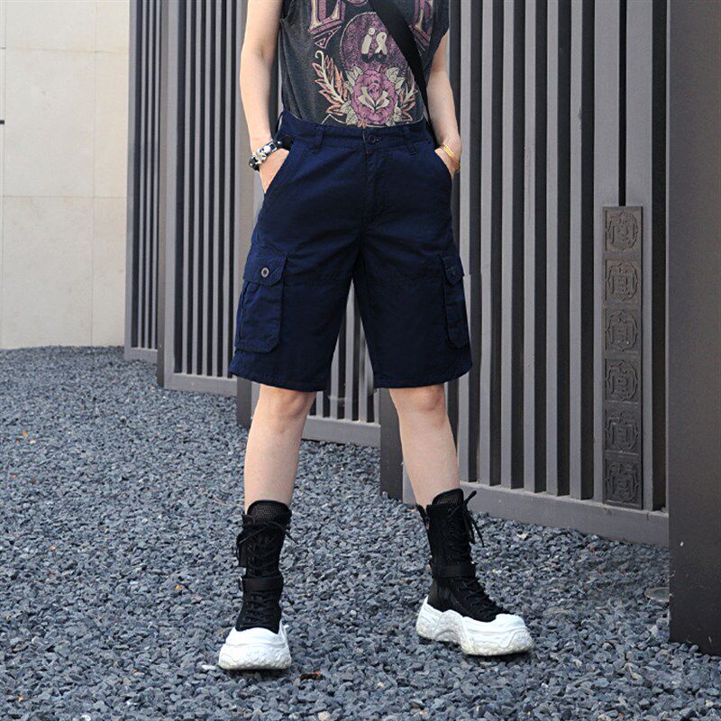 五分裤女裤2023夏季薄款情侣男女大口袋直筒裤休闲中腰工装短裤子