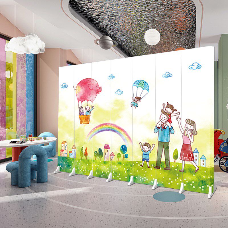 幼儿园卡通家用屏风隔断客厅卧室儿童房布艺折叠移动学校遮挡装饰