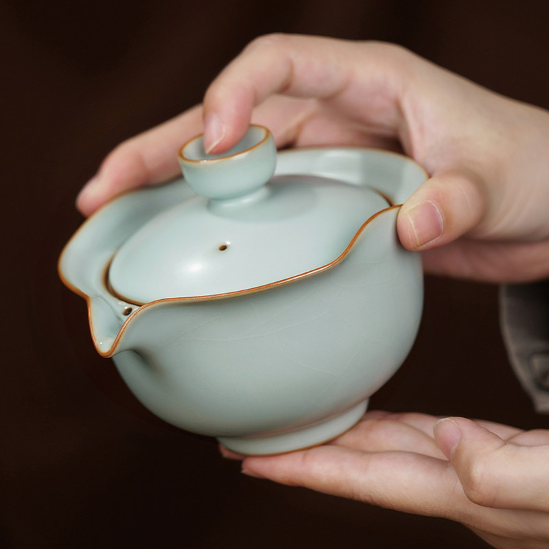 汝窑旅行茶具套装户外便携式快客杯手抓碗景德镇青瓷功夫茶具陶瓷