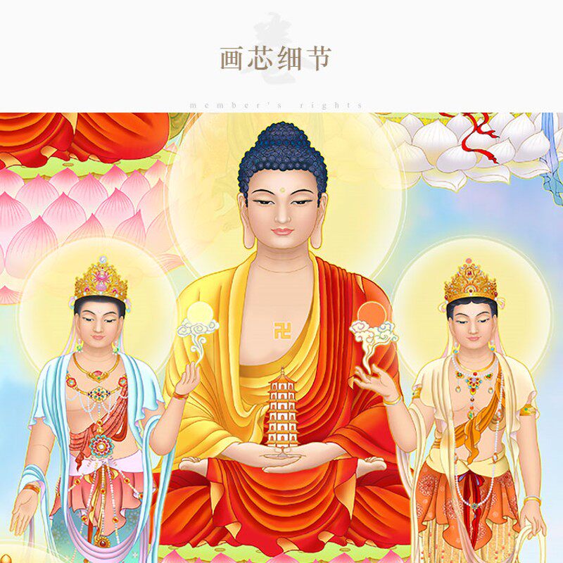 高清十八罗汉全堂佛画像 文殊地藏王观音菩萨佛像画 绢布卷轴挂画