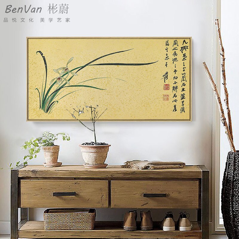 张大千梅花图挂画横幅装饰画新中式客厅水墨画书房兰花壁画定做