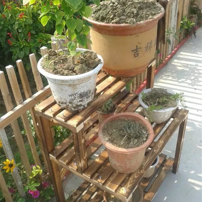 户外防腐木阶梯碳化花架多层简易多功能置物架阳台木制多肉架包邮