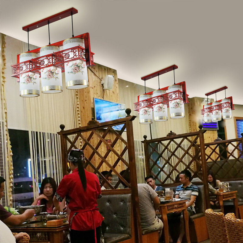 仿古中式吊灯酒店吧台长方形灯具复古网吧灯笼特色古典饭店灯饰