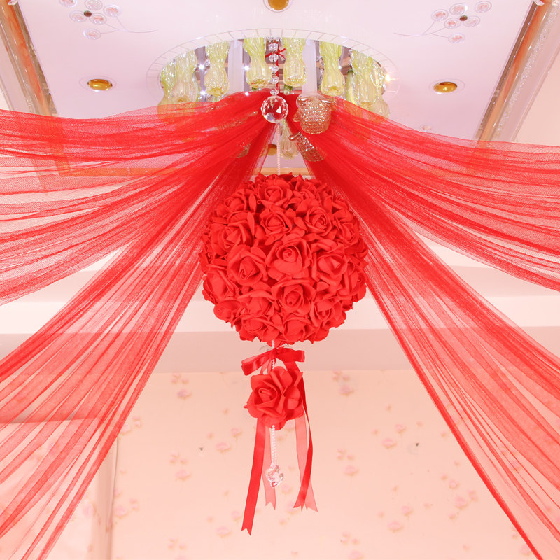 网纱纱幔婚房花球拉花活动布置场景客厅卧室店庆PE花球结婚庆用品