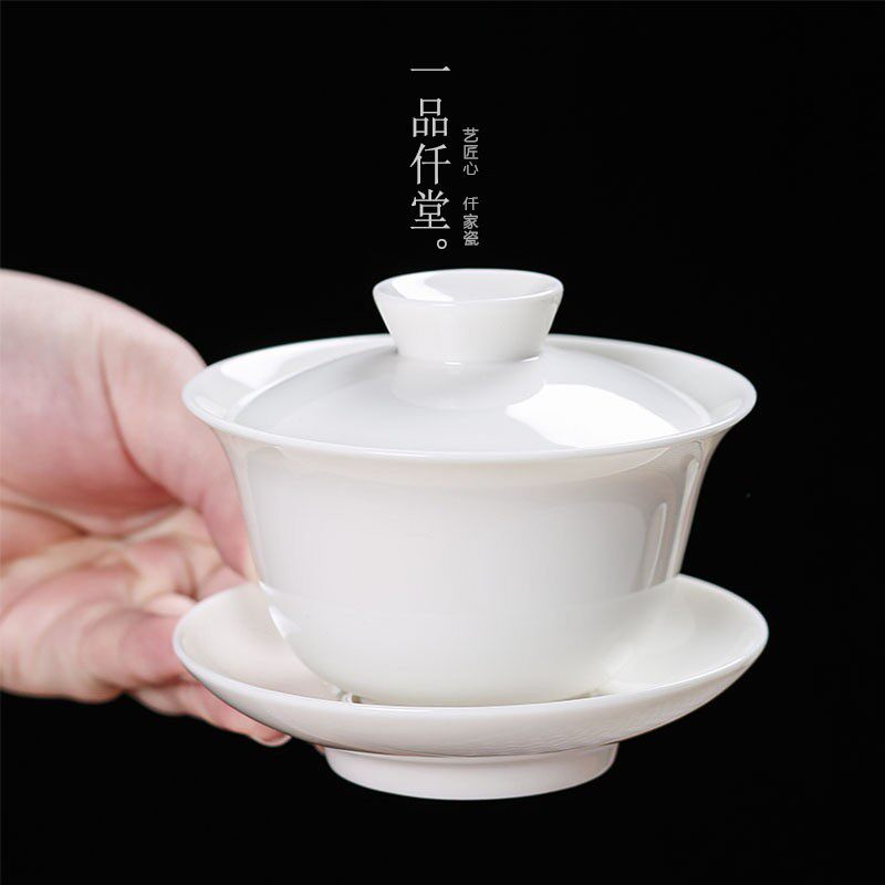 盖碗德化白瓷三才碗茶杯陶瓷功夫茶具茶碗杯子大号家用泡茶器套装