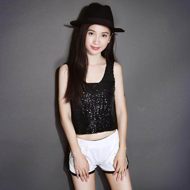 潮上衣弹力打底衫演出服性感蕾丝吊带短款内搭无袖亮片背心女时尚