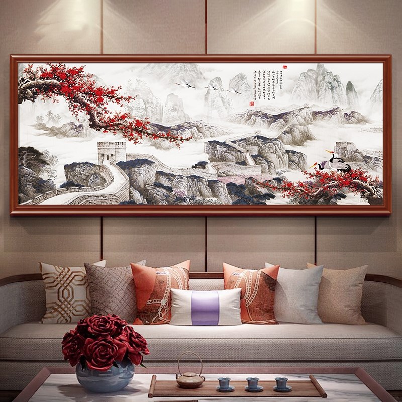 国画山水客厅挂画新中式装饰画办公室沙发背景墙壁画长城风景靠山