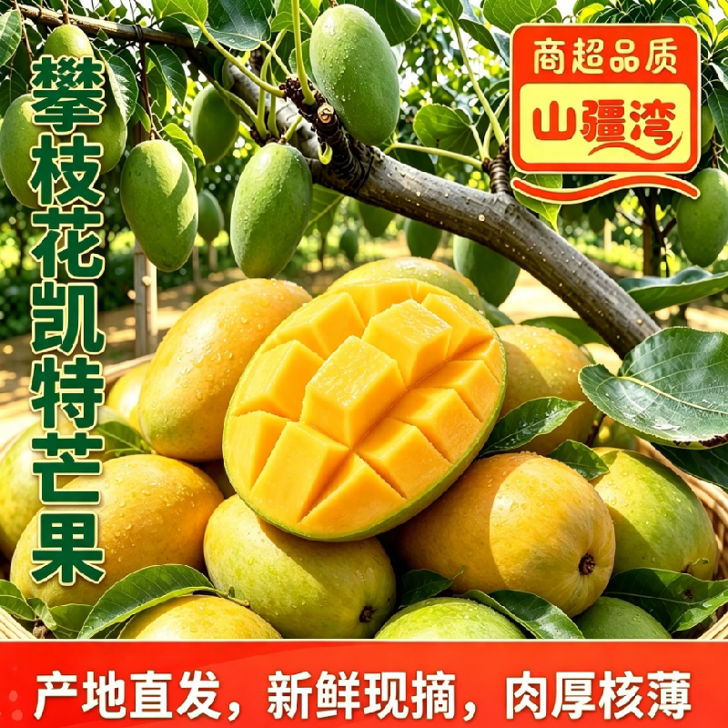 山疆湾四川产地精品攀枝花凯特芒果5斤净重肉厚多汁新鲜直采现发