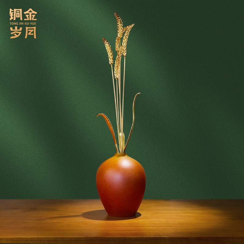 铜金岁月黄铜麦穗装饰铜摆件岁岁平安乔迁开业贺礼客厅家居装饰品
