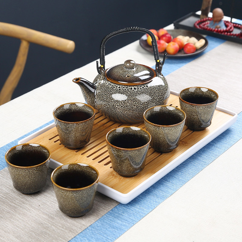 窑变陶瓷功夫茶具套装大号泡茶壶茶杯整套家用商用送礼一壶六杯