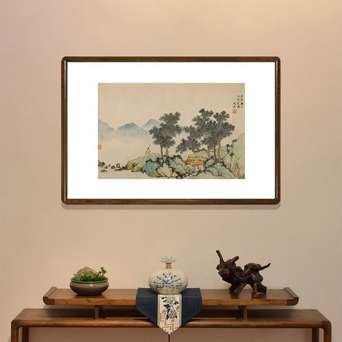 国画水墨画有框中式客厅玄关装饰画办公室茶室壁画沈周落花诗意图