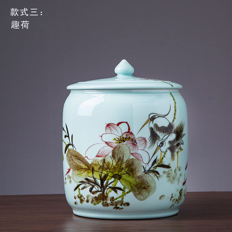 陶瓷器米缸带盖米桶25斤面粉缸防潮防虫密封茶叶缸油缸杂粮储物罐