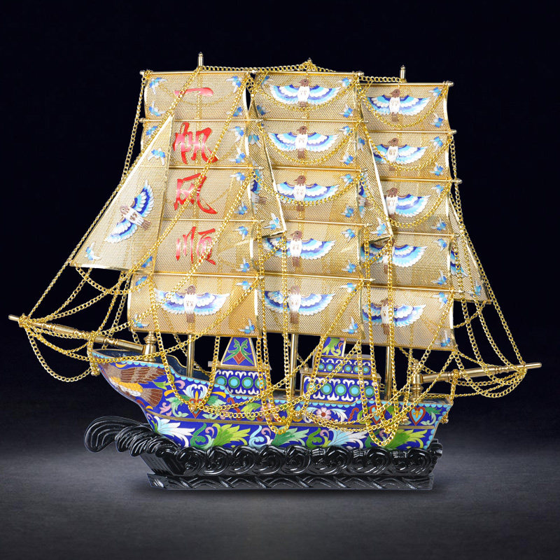 景泰蓝一帆风顺帆船摆件20寸三帆开业乔迁礼品办公室桌装饰品摆设