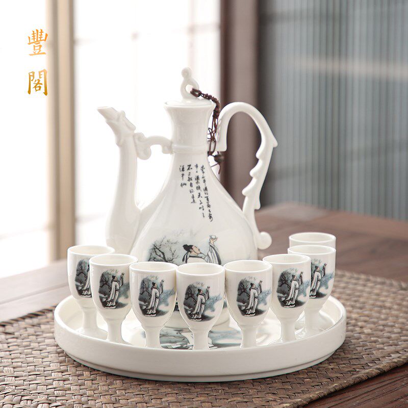 青花白酒杯套装家用景德镇陶瓷中式仿古酒具酒壶家用小酒盅分酒器