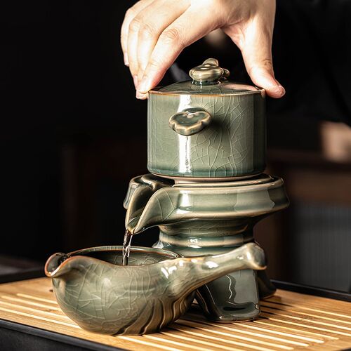 哥窑懒人自动茶具套装家用轻奢中式陶瓷茶杯功夫泡茶用品2024新款