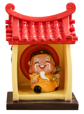 妙工坊财神小庙土地庙神仙公仔创意摆件大号寺庙手办庙屋招财摆设