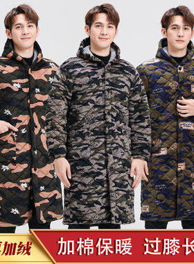 冬季男士加绒加厚罩衣加长款工作服保暖加棉围裙棉衣大褂劳保
