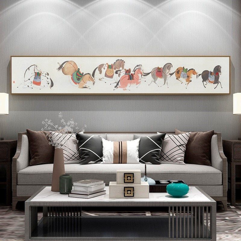 网红燕雷x八骏图 马画挂画新中式客厅沙发装饰画卧室床头画背景墙