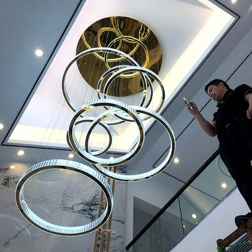 复式楼吊灯水晶灯轻奢别墅客厅挑空loft公寓吊灯酒店大堂楼梯吊灯