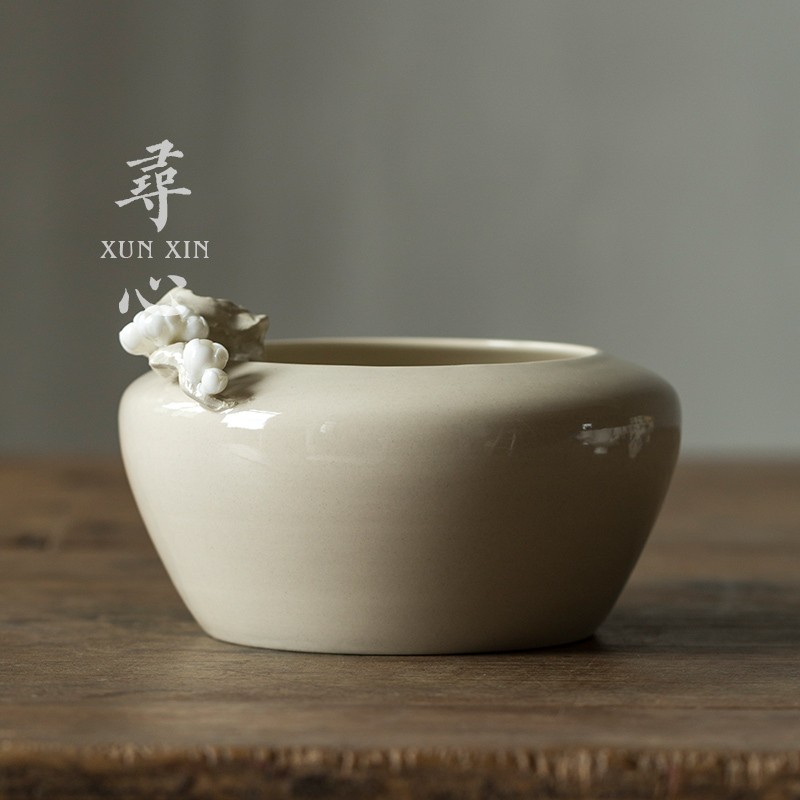 日式陶瓷手捏梅花建水草木灰茶洗家用水盂功夫茶具配件茶渣缸杯洗
