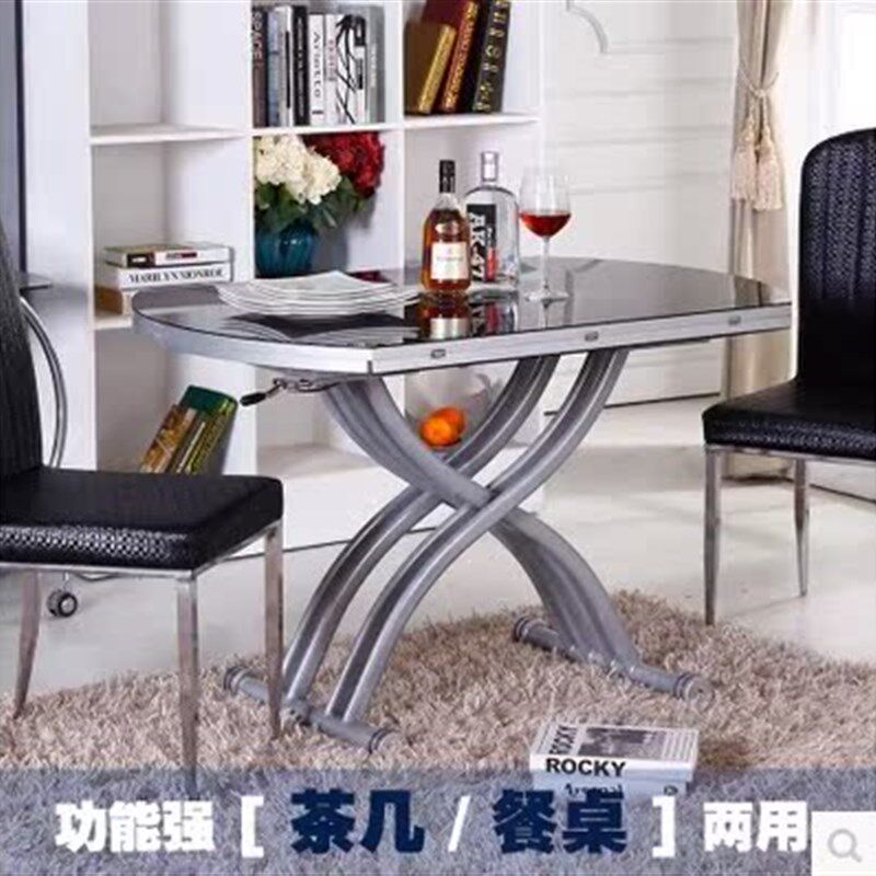 小户型包邮圆形多功能钢化玻璃折叠伸缩升降几变餐桌两用茶几创意
