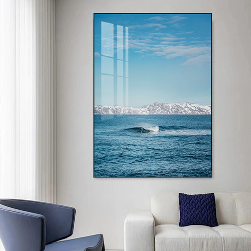 大海浪花装饰画客厅书房办公室背景挂画沙滩风景卧室蓝色餐厅酒店