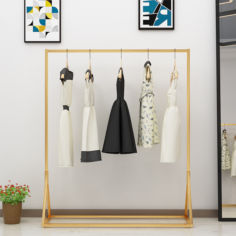 服装展示架金色方管铁艺展销会侧挂衣架婚纱礼服带轮龙门架铁架子