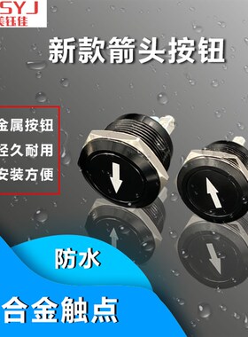 带箭头金属按钮开关 NA22-10A 黑色带箭头平钮 自复位 一常开22mm