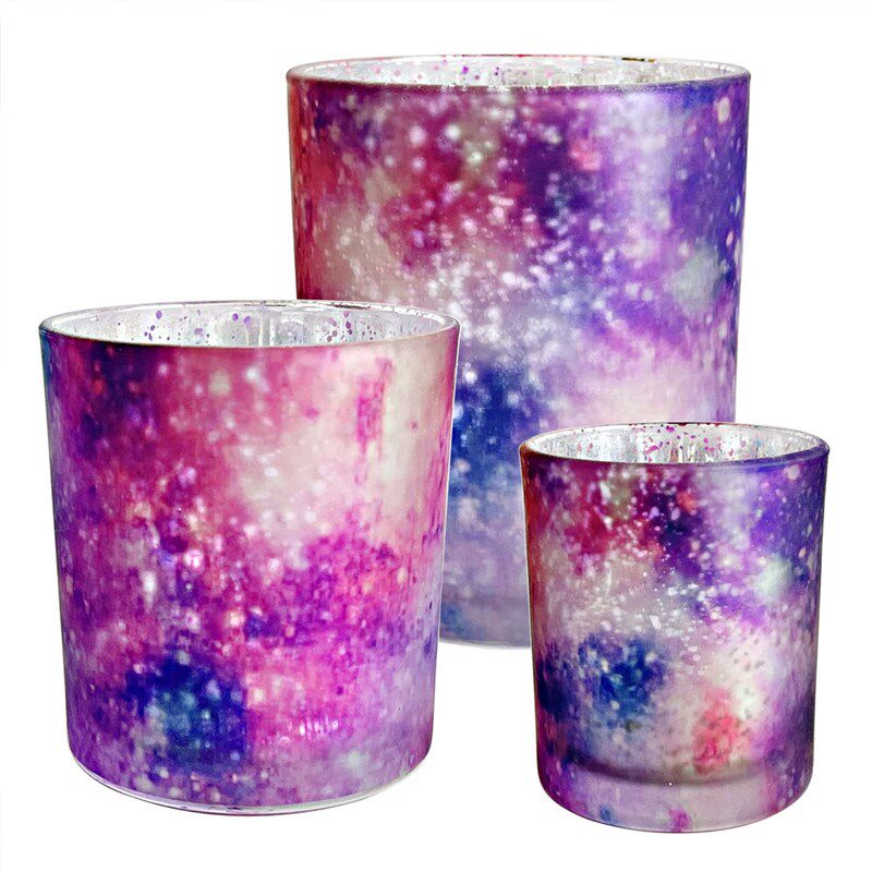 浪漫星空电镀玻璃烛台蜡烛杯三件套DIY香薰灌蜡杯 网红摆设送电蜡